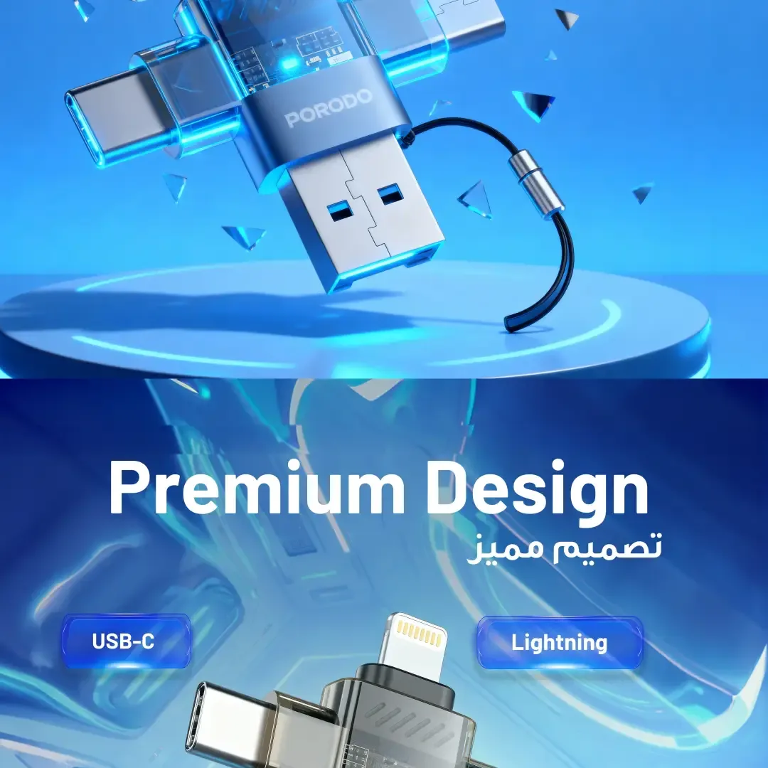 PORODO MINILINK TRANSPARENT OTG ADAPTER USB C MICRO USB LIGHTNING AND MEMORY CARD GREY PDOTG50GY thumbnail 5