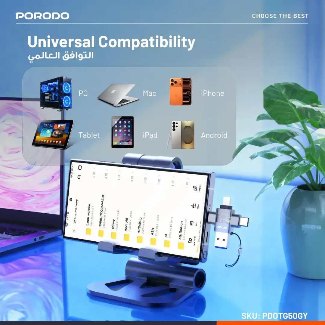 PORODO MINILINK TRANSPARENT OTG ADAPTER USB C MICRO USB LIGHTNING AND MEMORY CARD GREY PDOTG50GY thumbnail 3