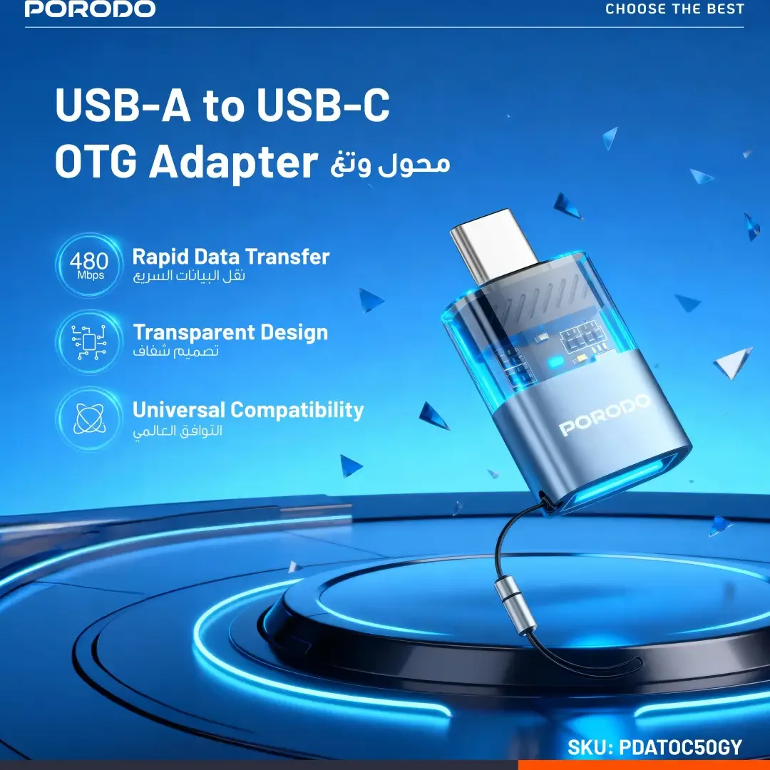 PORODO MINILINK TRANSPARENT OTG ADAPTER USB A TO USB C GREY PDATOC50GY thumbnail 4