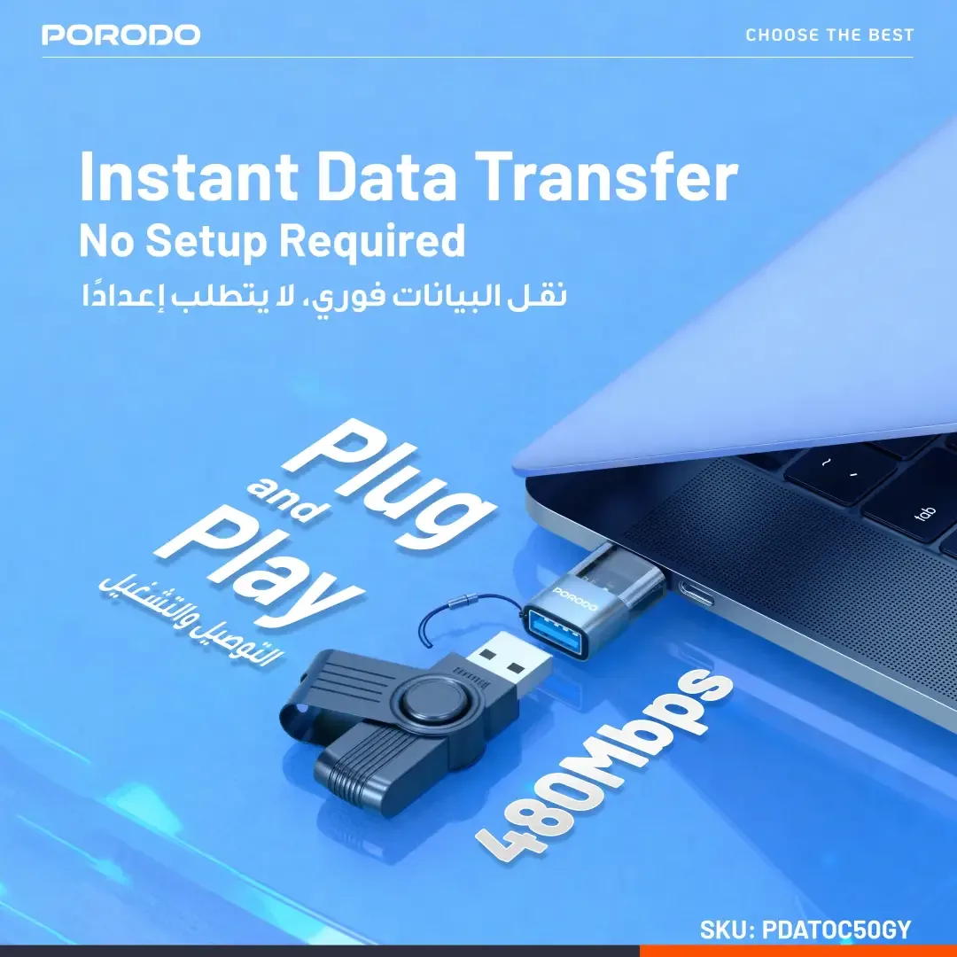 PORODO MINILINK TRANSPARENT OTG ADAPTER USB A TO USB C GREY PDATOC50GY thumbnail 3