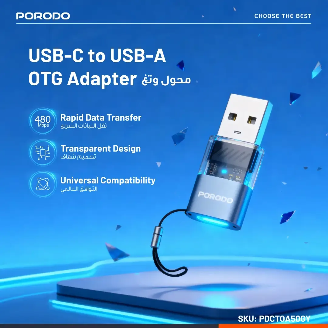 PORODO MINILINK TRANSPARENT OTG ADAPTER USB C TO USB A GREY PDCTOA50GY thumbnail 4