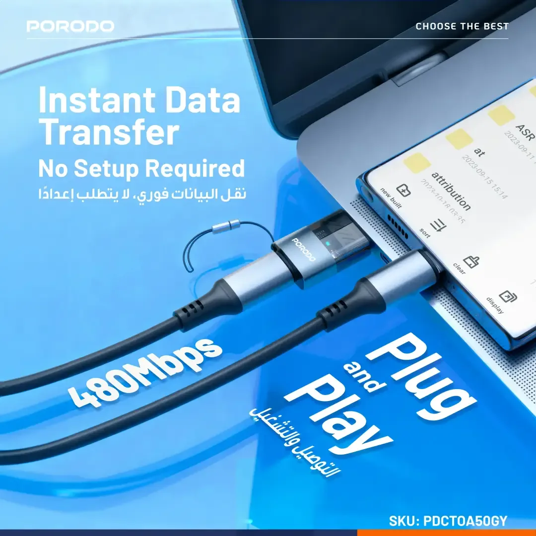 PORODO MINILINK TRANSPARENT OTG ADAPTER USB C TO USB A GREY PDCTOA50GY thumbnail 3
