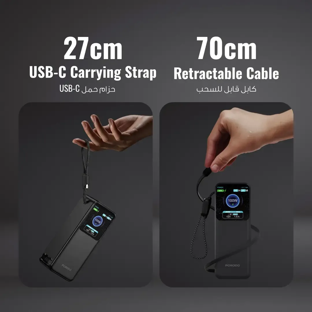 PORODO POLO X 20000MAH POWER BANK BUILT IN DUAL USB C CABLES BLACK PDPBFCH0100BK thumbnail 3