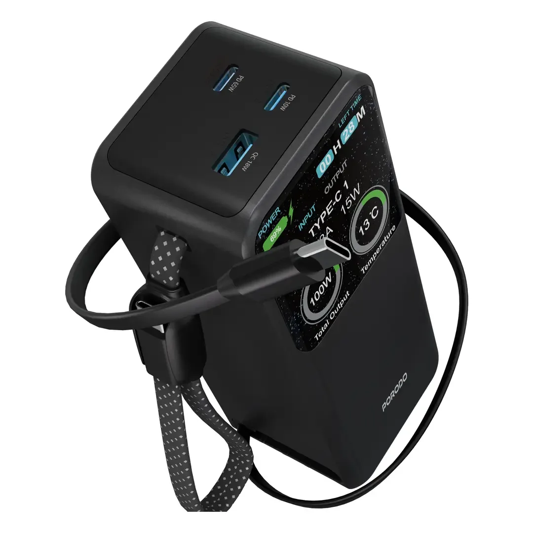 PORODO POLO X 20000MAH POWER BANK BUILT IN DUAL USB C CABLES BLACK PDPBFCH0100BK thumbnail 4