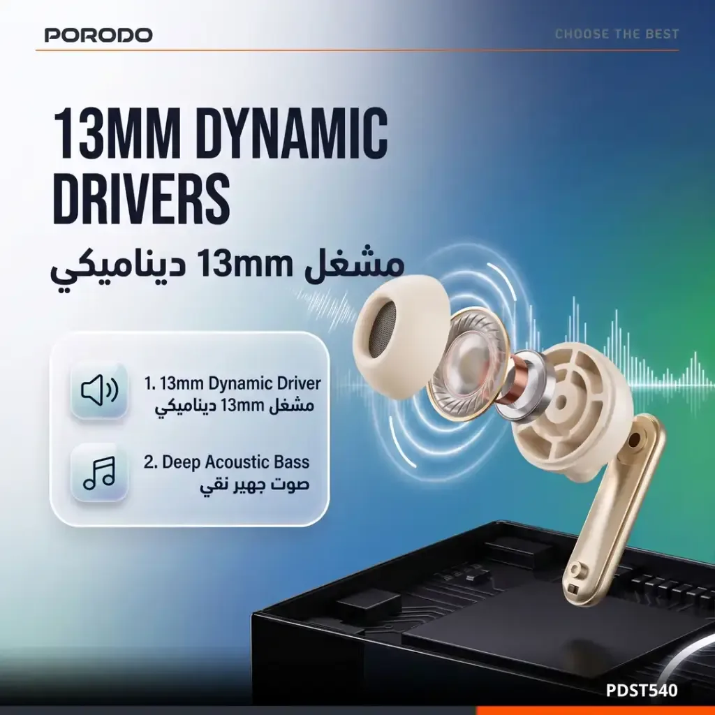 PORODO SOUNDTEC FORA TRUE WIRELESS EARBUDS WITH DIGITAL DISPLAY BEIGE PDST540BG thumbnail 3