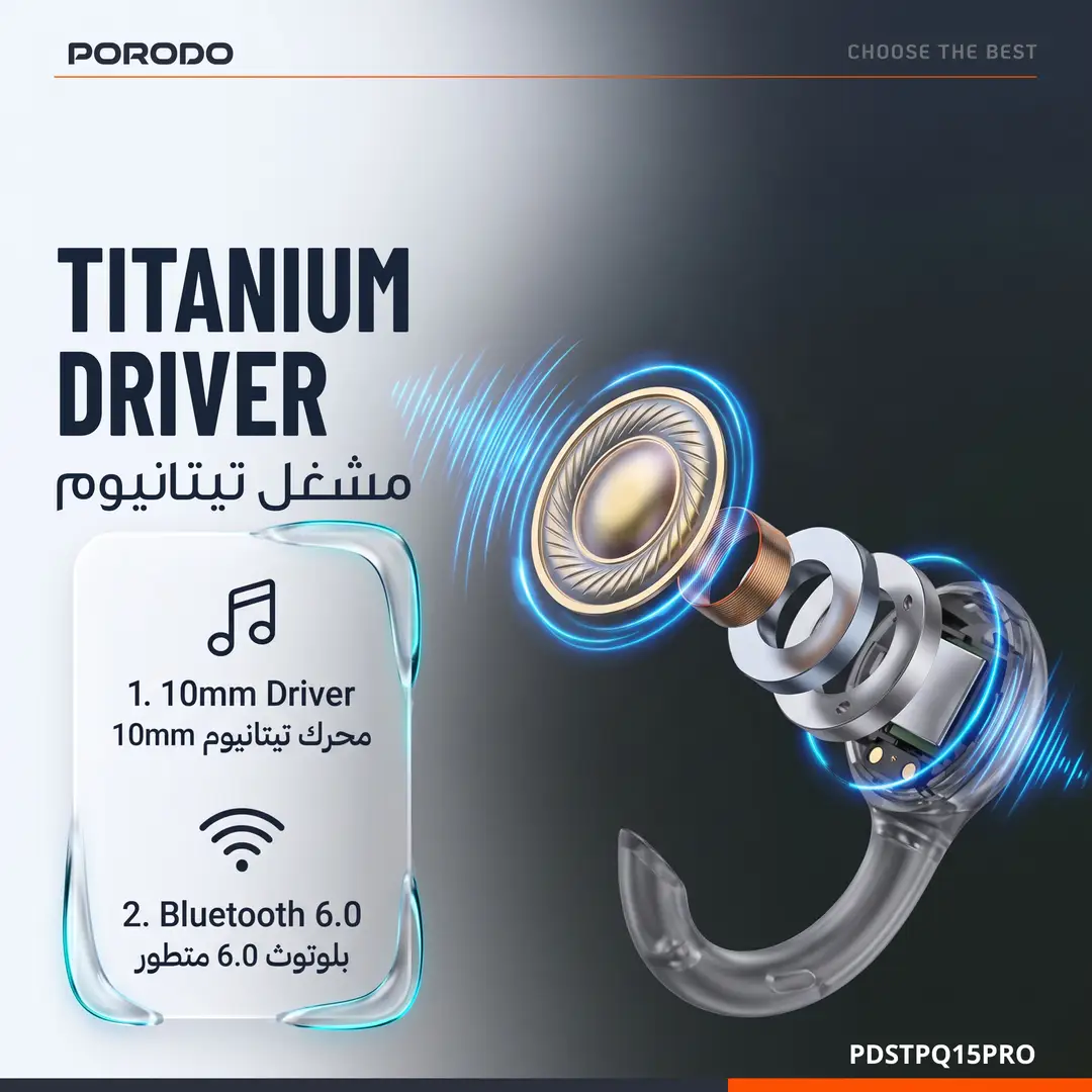 PORODO SOUNDTEC INOVA OPEN EAR ENC EARBUDS BLACK PDSTPQ15PROBK thumbnail 4