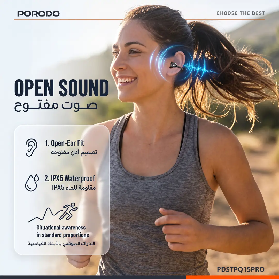 PORODO SOUNDTEC INOVA OPEN EAR ENC EARBUDS BLACK PDSTPQ15PROBK thumbnail 5