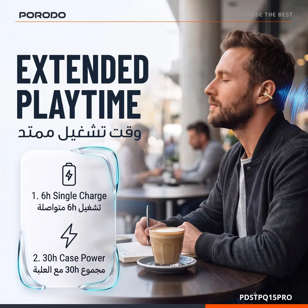 PORODO SOUNDTEC INOVA OPEN EAR ENC EARBUDS BLACK PDSTPQ15PROBK thumbnail 2