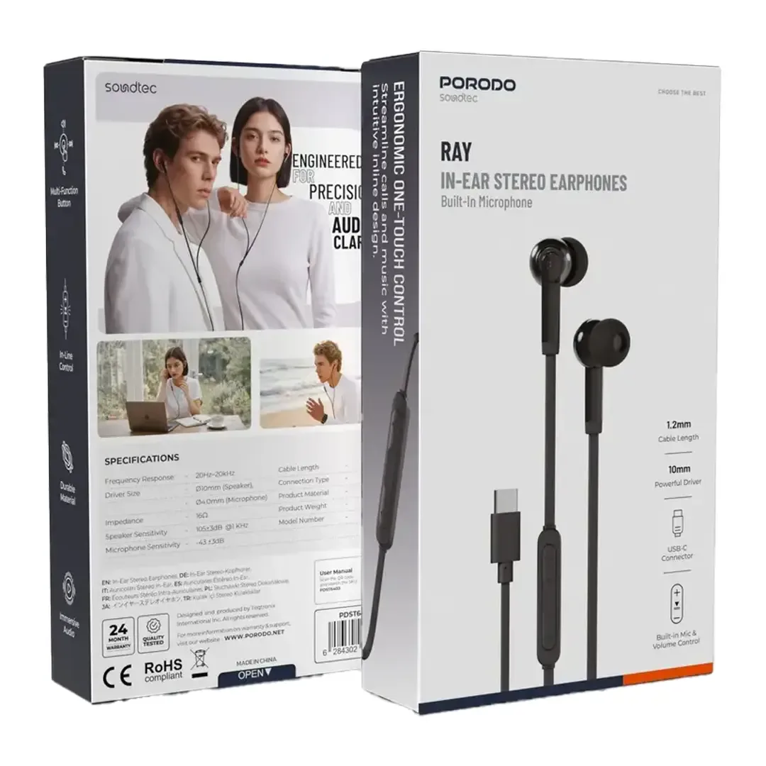 PORODO SOUNDTEC RAY IN EAR STEREO EARPHONES BLACK PDST6403BK thumbnail 6