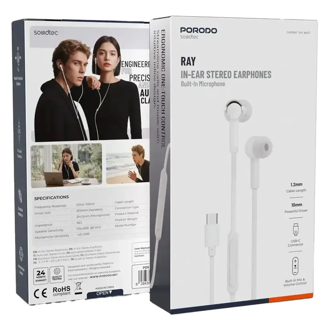 PORODO SOUNDTEC RAY IN EAR STEREO EARPHONES WHITE PDST6403WH thumbnail 2