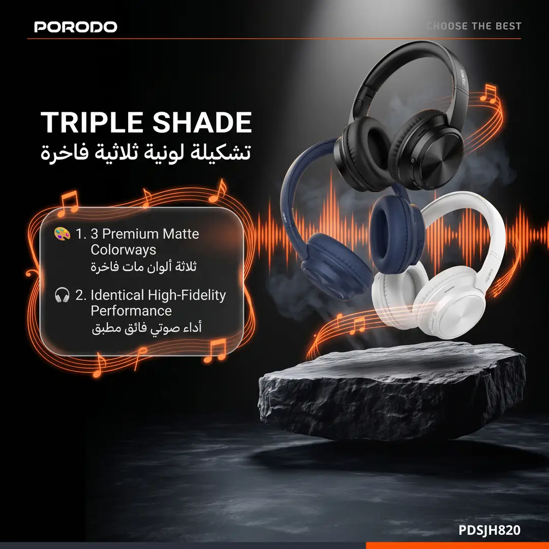 PORODO SOUNDTEC SONIK WIRED AND WIRELESS HEADPHONES WITH PREMIUM LEATHER EARPADS WHITE PDSJH820WH thumbnail 4