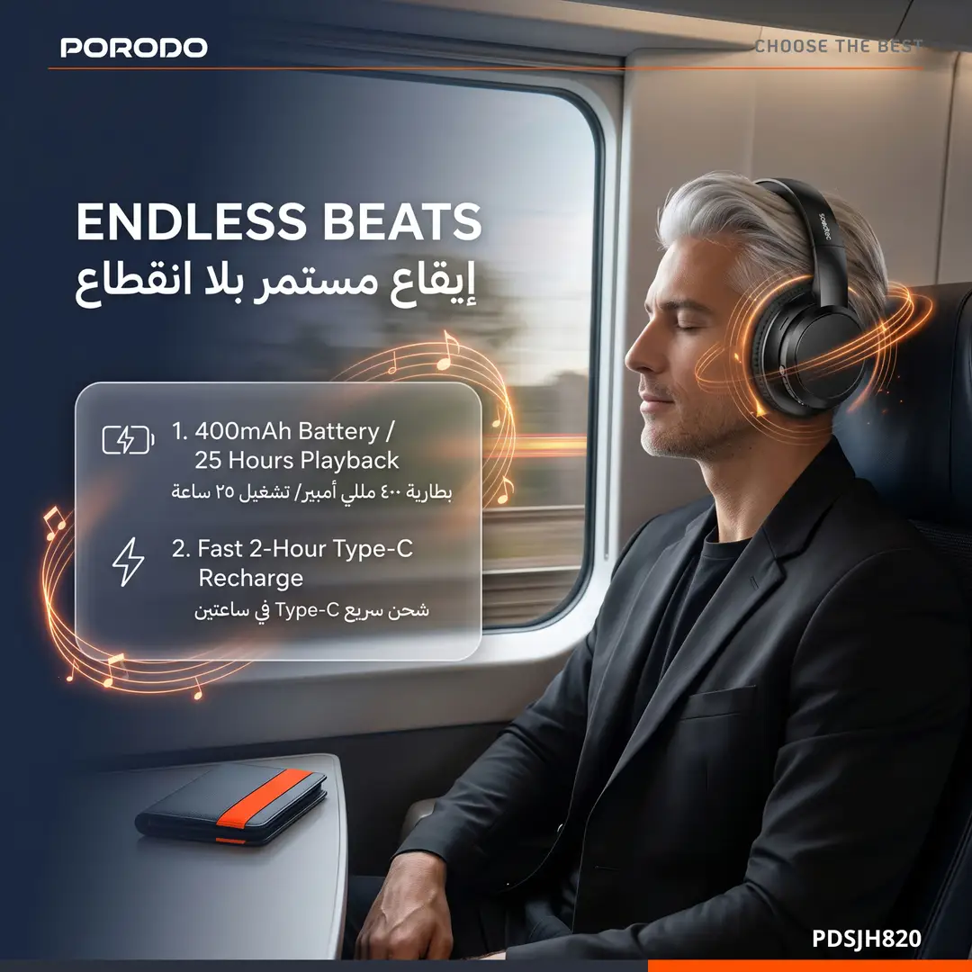 PORODO SOUNDTEC SONIK WIRED AND WIRELESS HEADPHONES WITH PREMIUM LEATHER EARPADS WHITE PDSJH820WH thumbnail 5