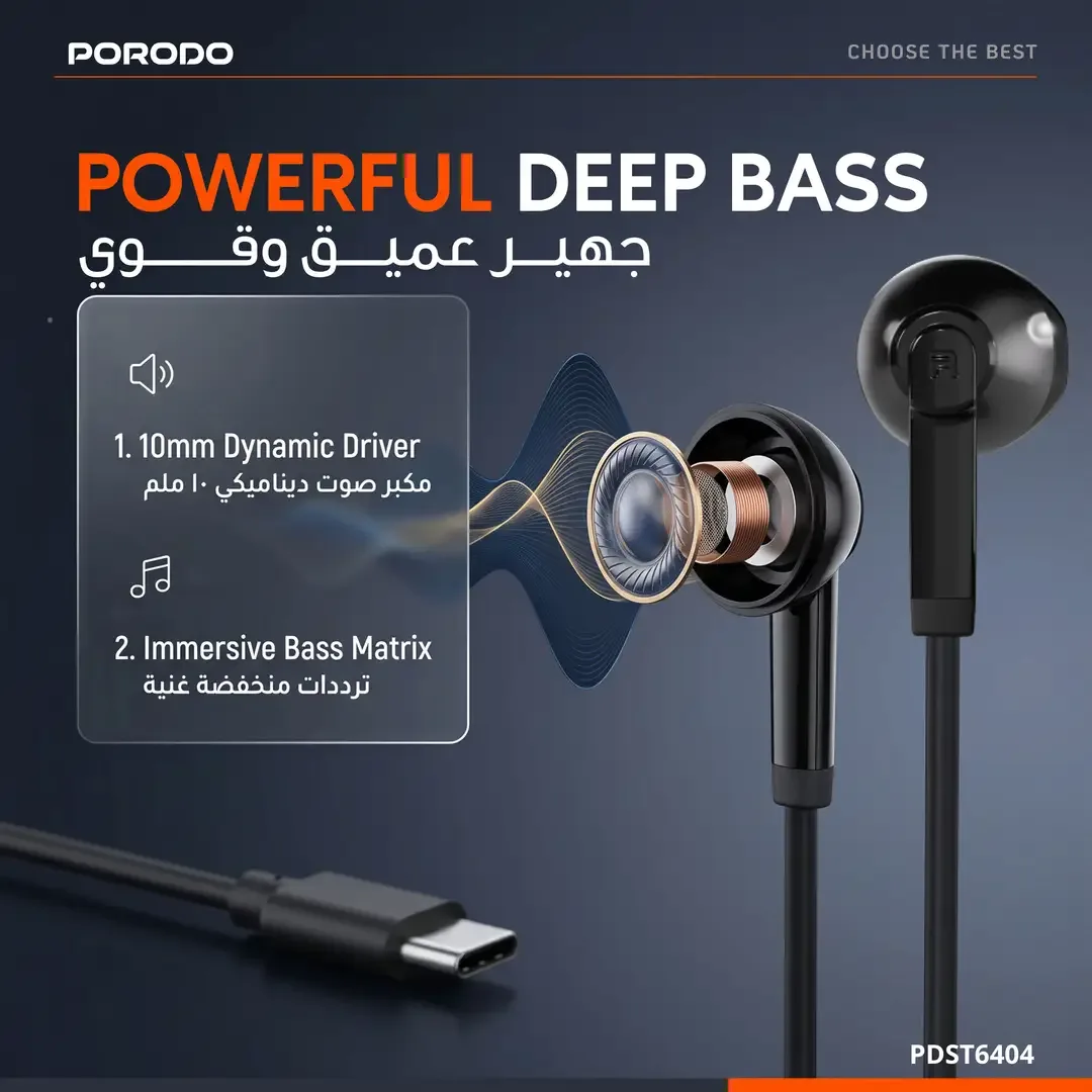 PORODO SOUNDTEC TRACE SEMI IN EAR STEREO EARPHONES BLACK PDST6404BK thumbnail 3