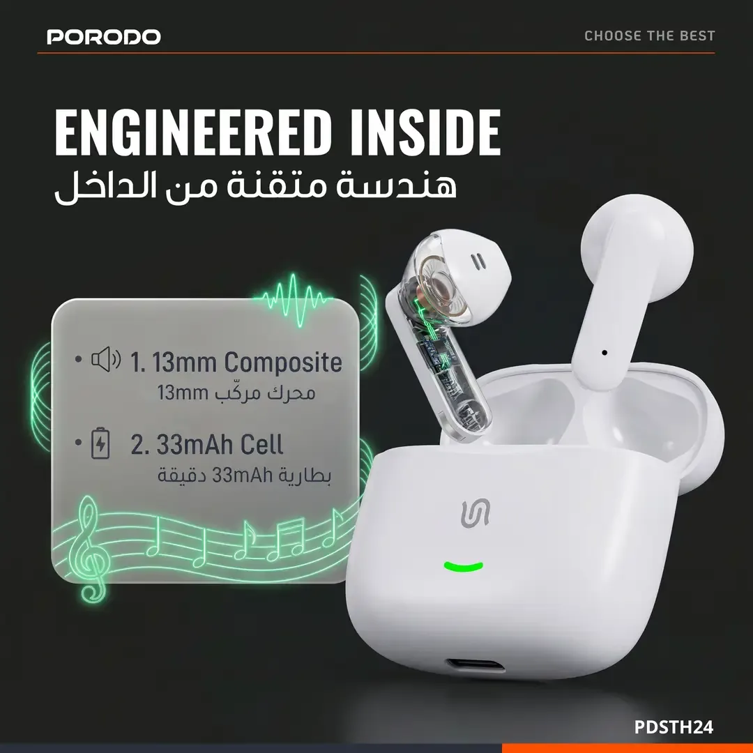 PORODO SOUNDTEC WAVE WIRELESS EARBUDS WITH INSTANT AUTO PAIRING BLACK PDSTH24BK thumbnail 3