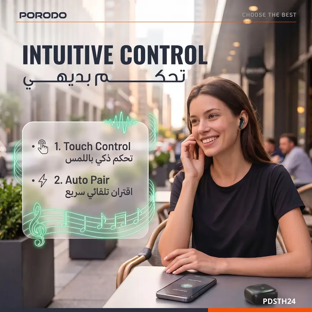 PORODO SOUNDTEC WAVE WIRELESS EARBUDS WITH INSTANT AUTO PAIRING BLACK PDSTH24BK thumbnail 4