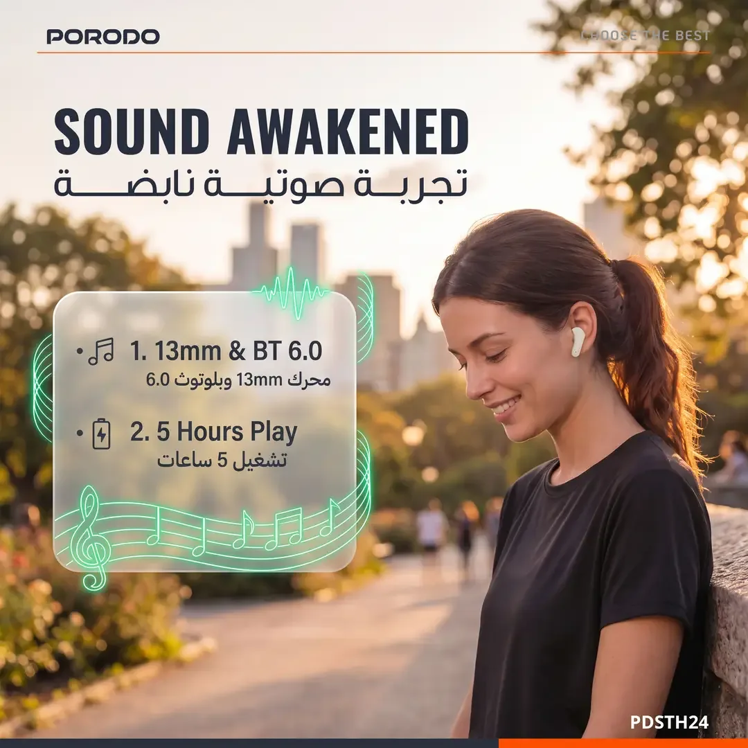 PORODO SOUNDTEC WAVE WIRELESS EARBUDS WITH INSTANT AUTO PAIRING BLACK PDSTH24BK thumbnail 5