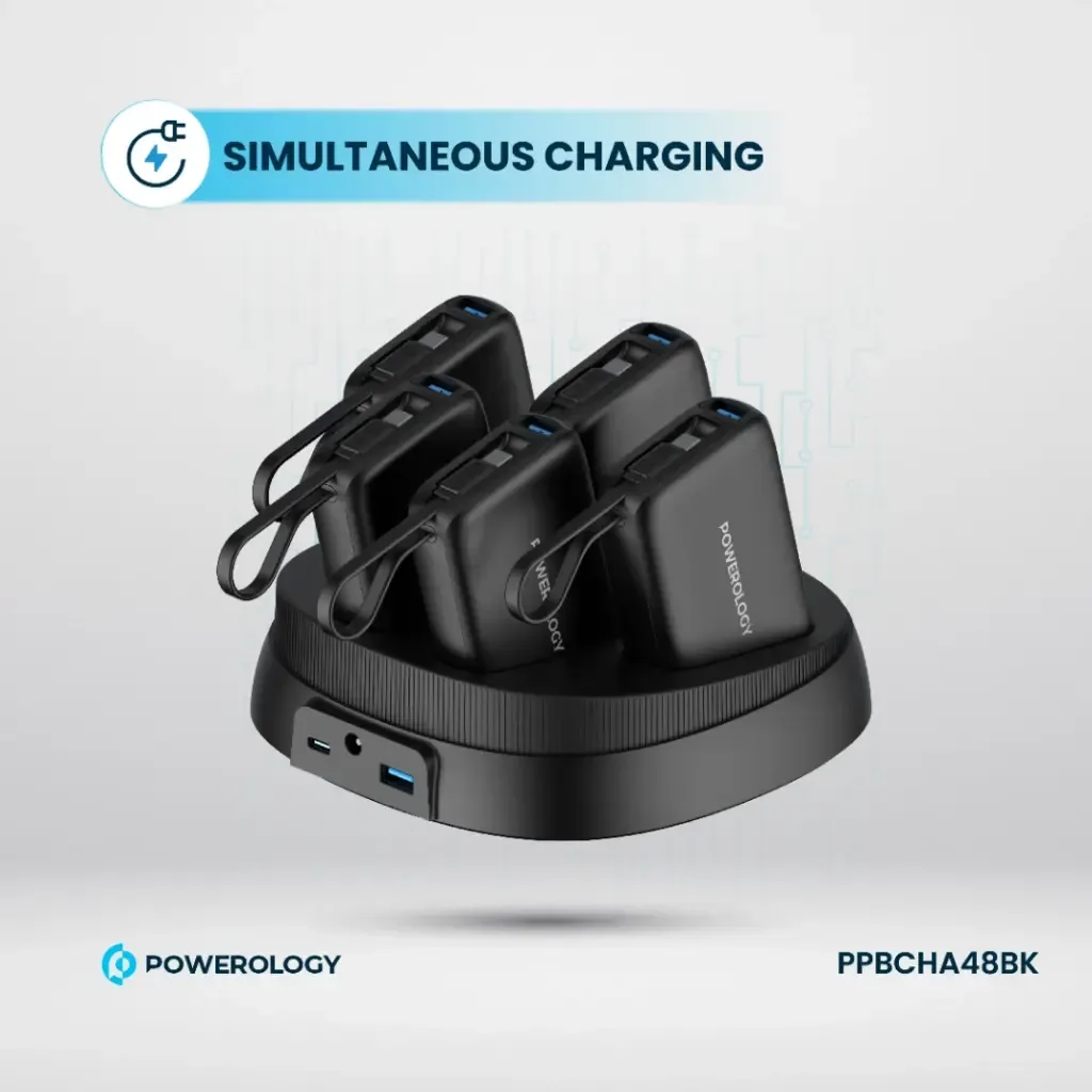 POWEROLOGY 5 IN 1 STATION 10000MAH PD 50W QC POWER BANK BLACK PPBCHA48BK thumbnail 7