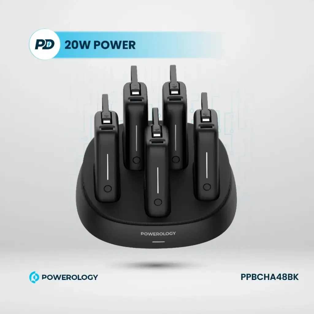 POWEROLOGY 5 IN 1 STATION 10000MAH PD 50W QC POWER BANK BLACK PPBCHA48BK thumbnail 2
