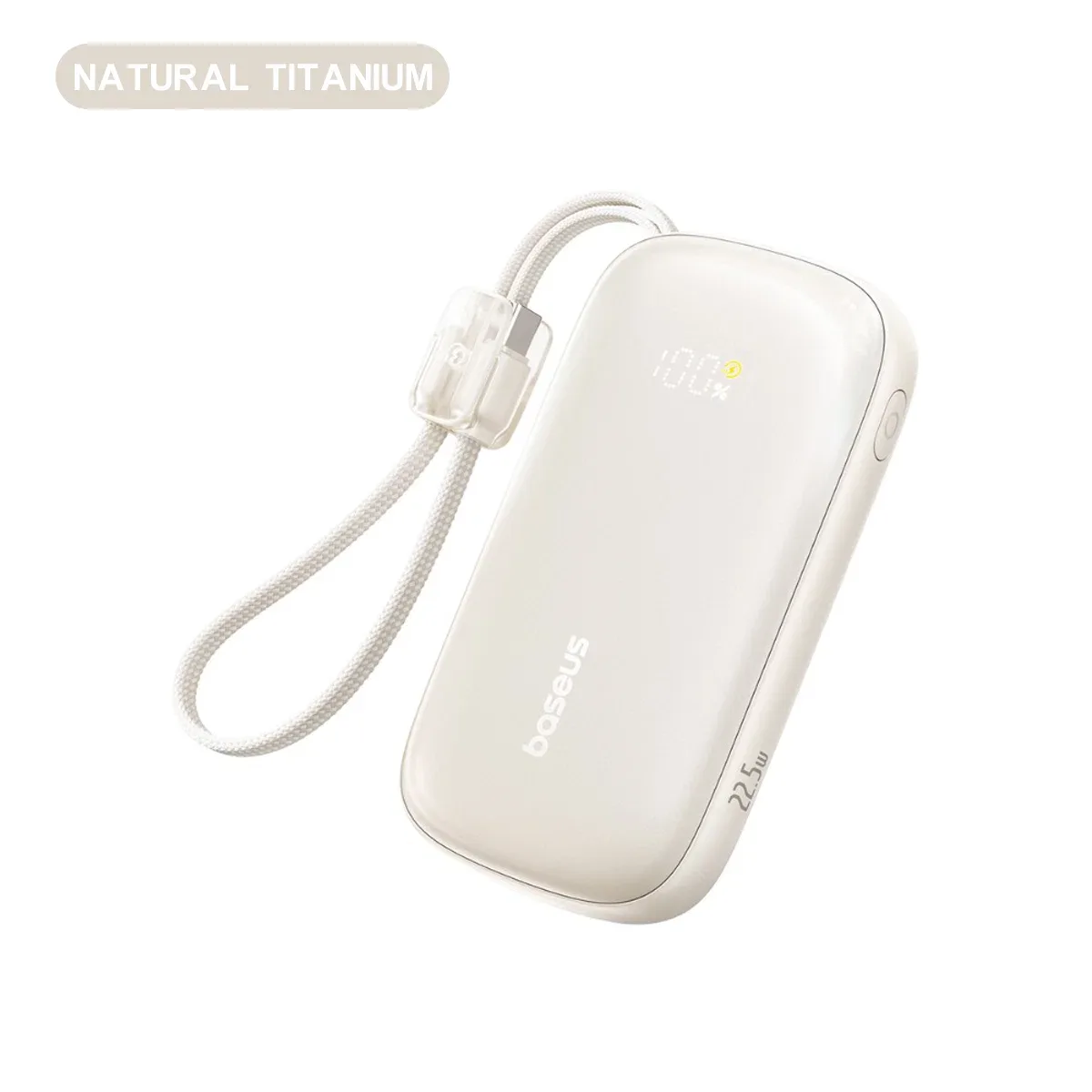 BASEUS ENERFILL FC21 QPOW 3 ULTRA DIGITAL DISPLAY POWER BANK WITH DETACHABLE CABLE 10000MAH 45W NATURAL TITANIUM E0027Q01
