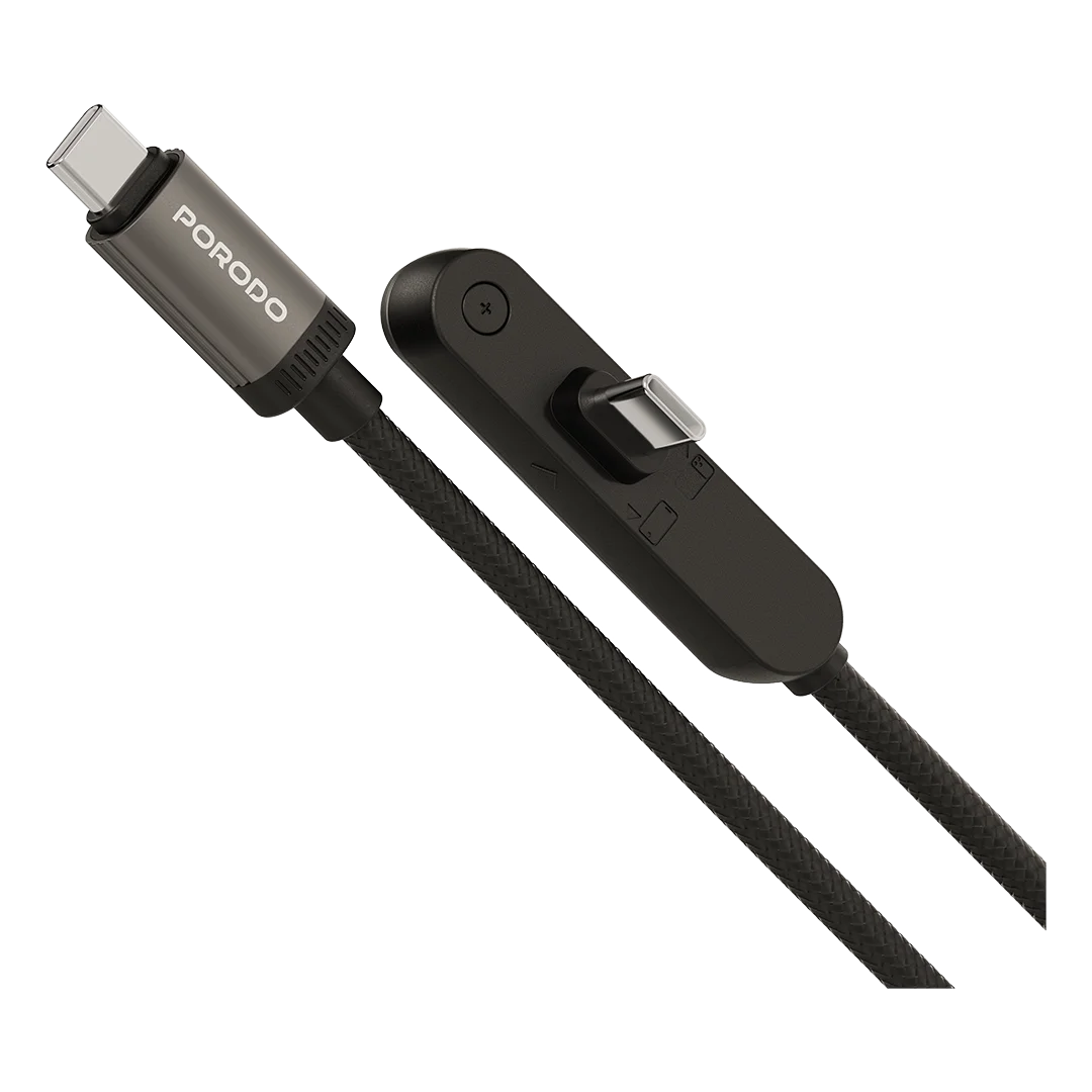PORODO SITER 60W T-SHAPED USB-C TO USB-C CABLE WITH INTEGRATED PHONE STAND-BLACK PD60WCCISBK