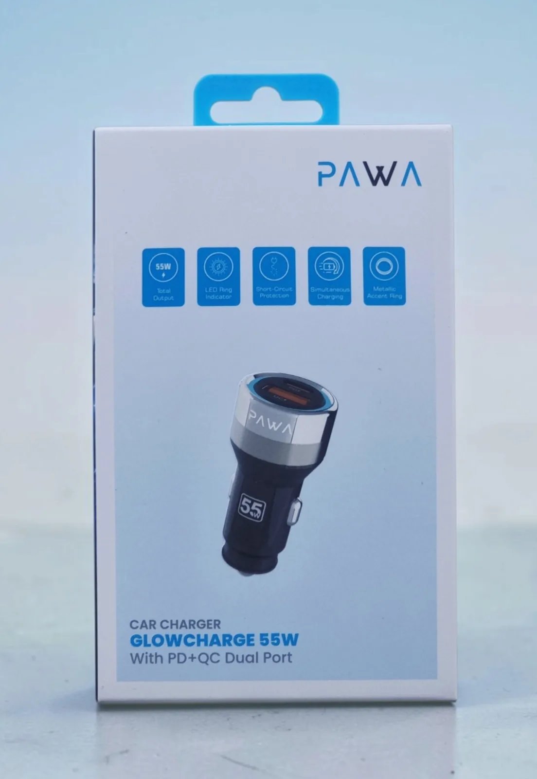 PAWA GLOW CHARGE 55W WITH PD+QC DUAL PORT CAR CHARGER TRANSPARENT BLACK PW-CRCHAC11-TPBK