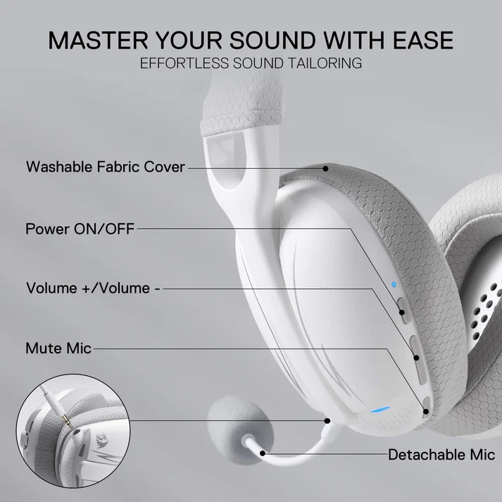 REDRAGON SKULD PRO 3 MODE LIGHT WEIGHT WIRELESS GAMING HEADSET WHITE GRAY H878WG thumbnail 3