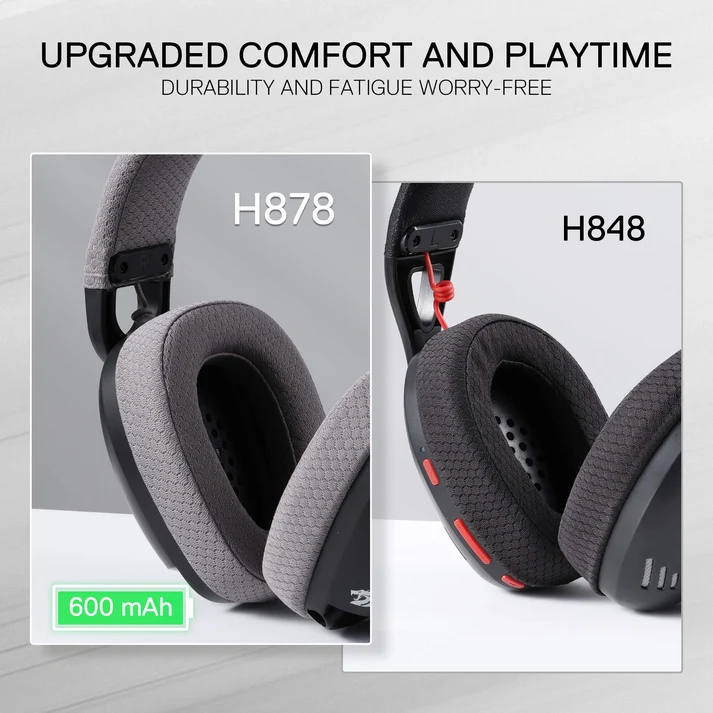 REDRAGON SKULD PRO 3 MODE LIGHT WEIGHT WIRELESS GAMING HEADSET BLACK GRAY H878BG thumbnail 5