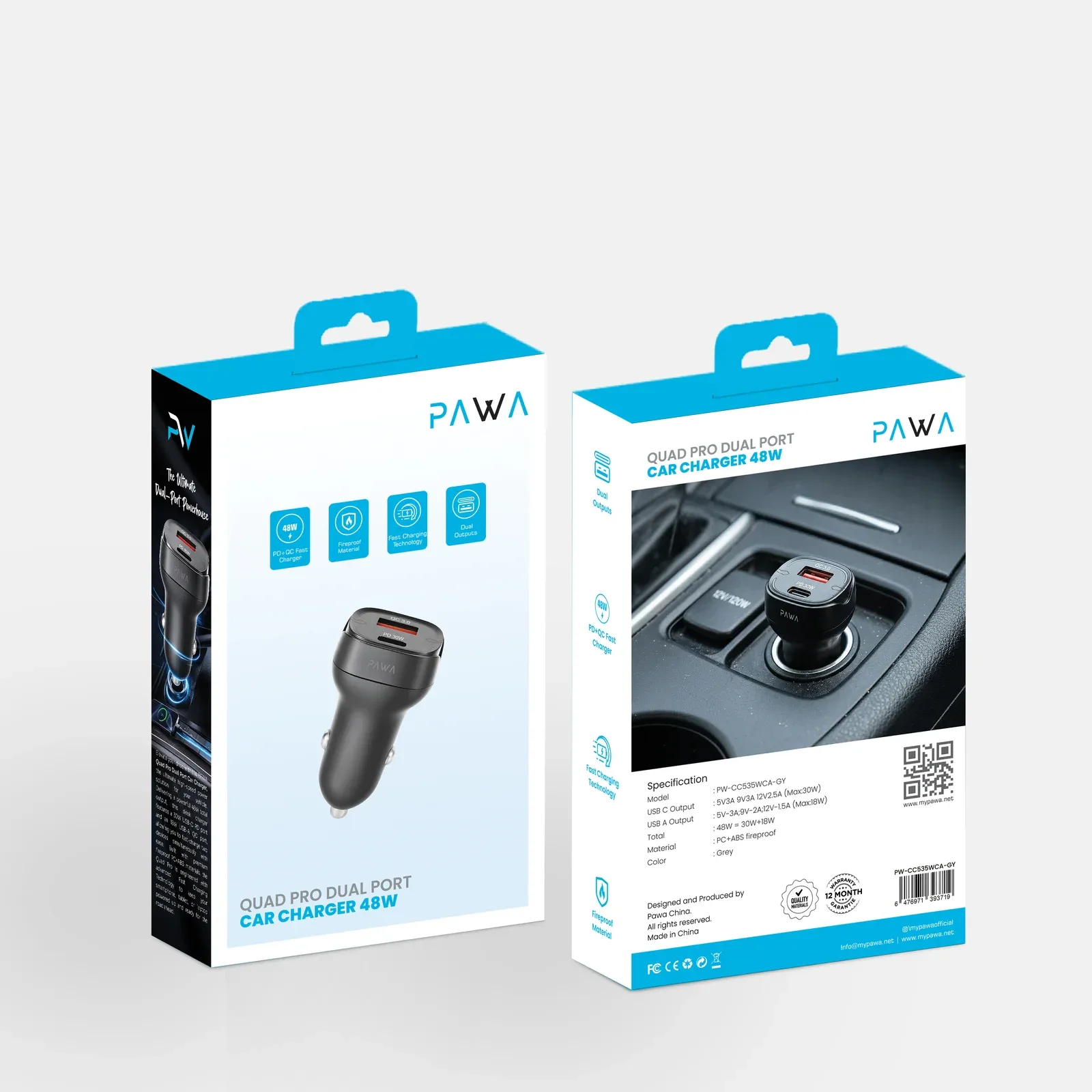 PAWA QUAD PRO DUAL PORT CAR CHARGER 48W GREY PW-CC535WCA-GY thumbnail 4