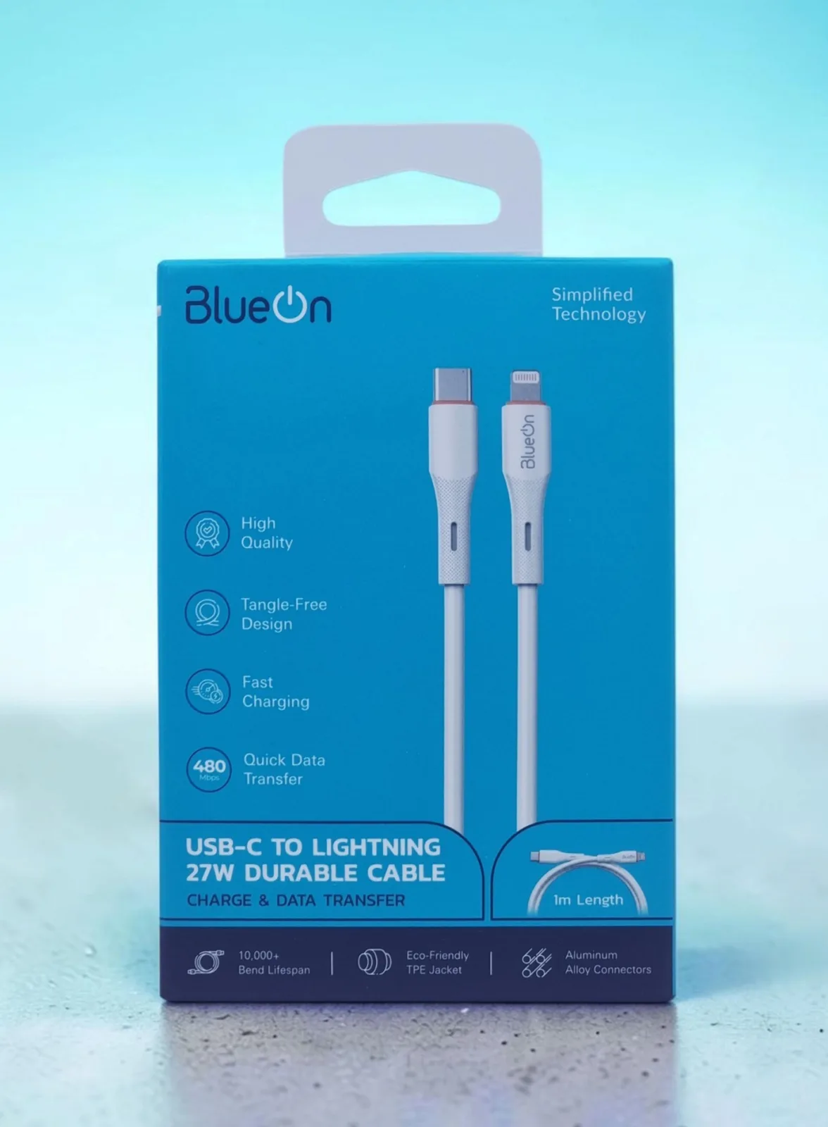 BLUEON USB C TO LIGHTNING 27W DURABLE 1M CABLE WHITE BOCTLCWH