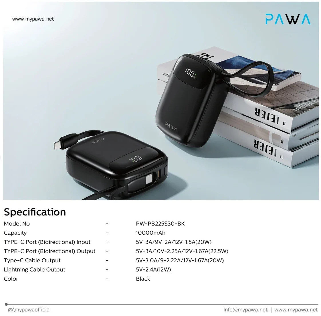 PAWA MINM MINI POWER BANK 10000MAH 22.5W BLACK PW-PB225S30-BK thumbnail 2