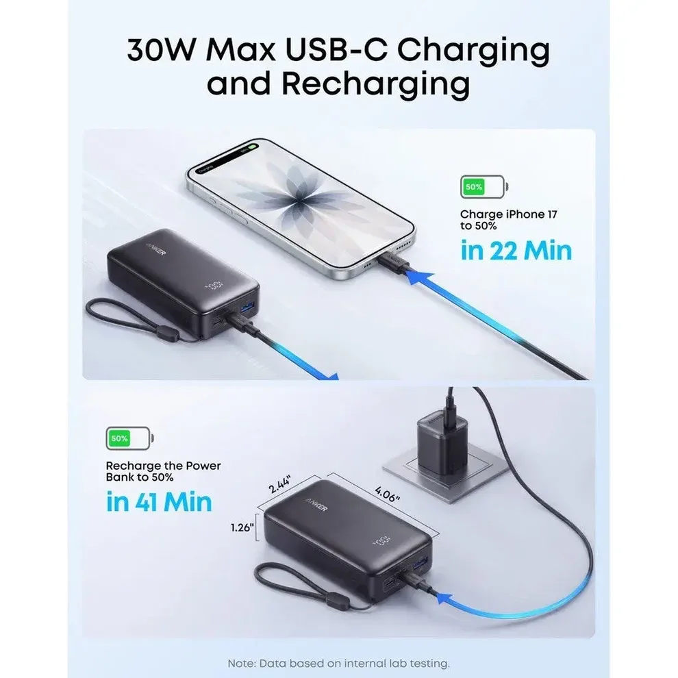 ANKER ZOLO POWER BANK BUILT FOR ENDURANCE 10000MAH 30W BLACK A110JH11 thumbnail 5
