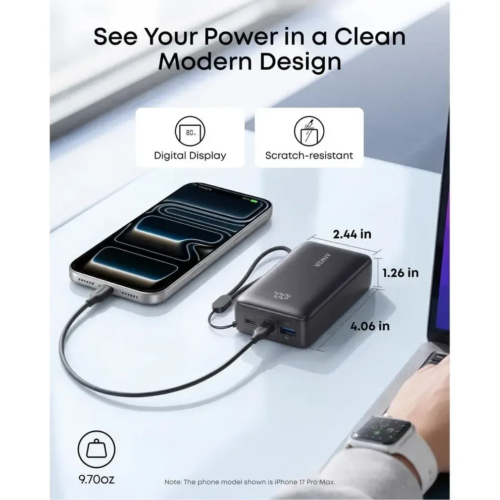 ANKER ZOLO POWER BANK BUILT FOR ENDURANCE 10000MAH 30W BLACK A110JH11 thumbnail 2