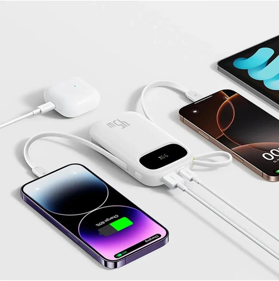 BASEUS ENERFILL FC31 QPOW 3 POWER BANK WITH BUILT IN USB C +IP CABLES 20000MAH 45W MOON WHITE E0028D01 thumbnail 4