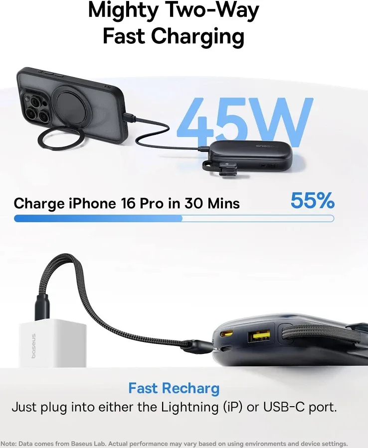 BASEUS ENERFILL FC21 QPOW 3 ULTRA DIGITAL DISPLY POWER BANK WITH DETACHABLE CABLE 20000MAH 22.5W NATURAL TITANIUM  E0027M01 thumbnail 6