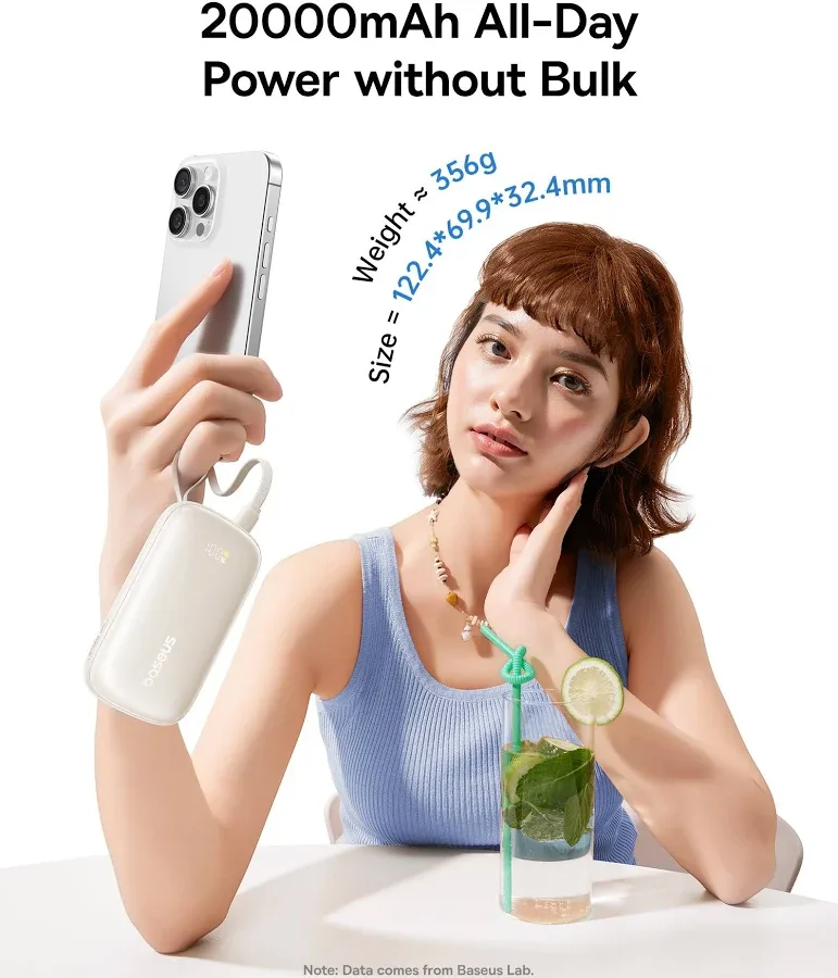BASEUS ENERFILL FC21 QPOW 3 ULTRA DIGITAL DISPLY POWER BANK WITH DETACHABLE CABLE 20000MAH 22.5W NATURAL TITANIUM  E0027M01 thumbnail 5