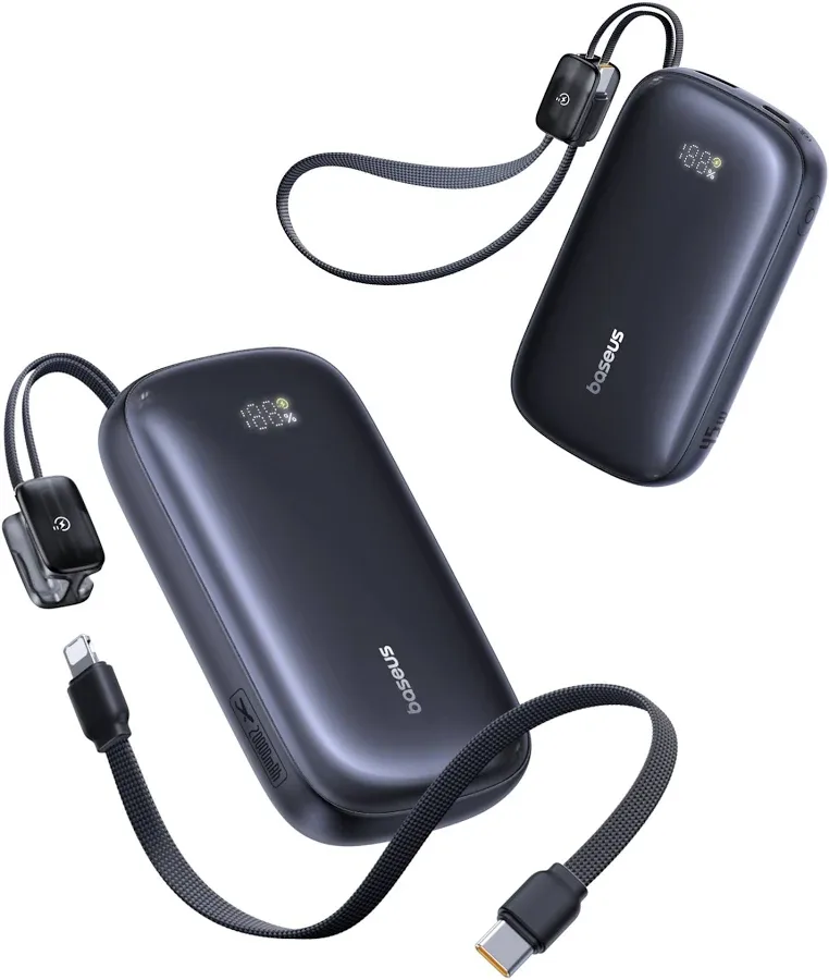 BASEUS ENERFILL FC21 QPOW 3 ULTRA DIGITAL DISPLY POWER BANK WITH DETACHABLE CABLE 20000MAH 22.5W NATURAL TITANIUM  E0027M01 thumbnail 2