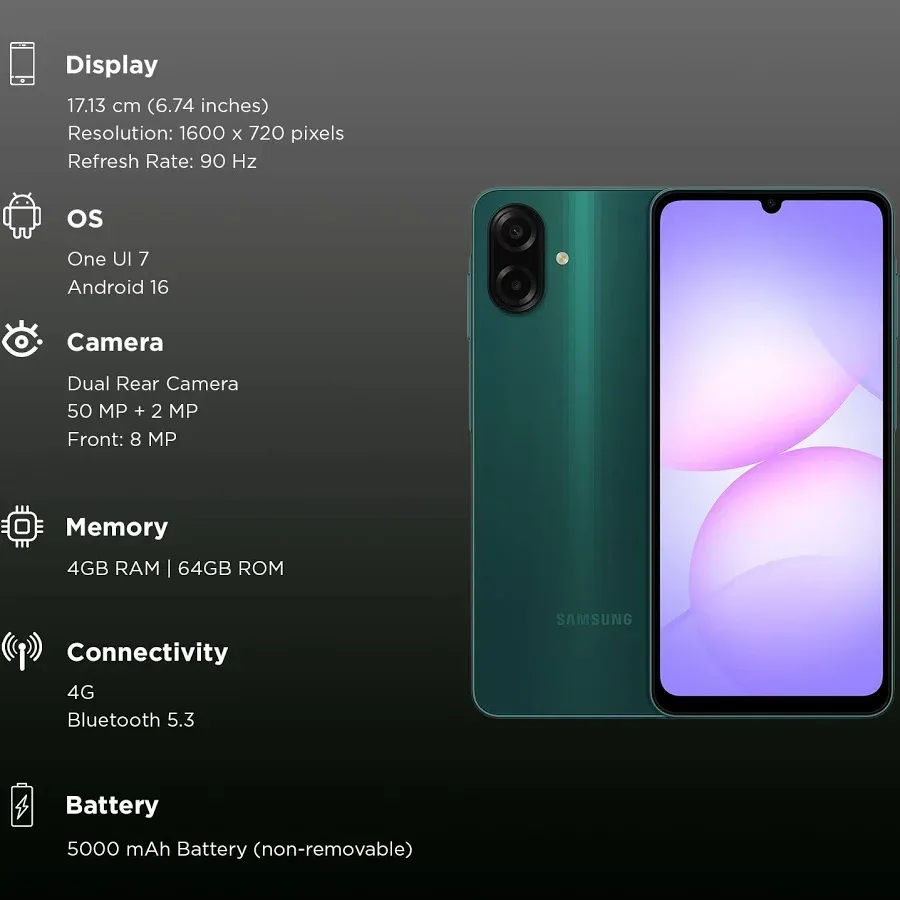 SAMSUNG GALAXY A07 6GB+128GB GREEN SM-A075FDS thumbnail 5