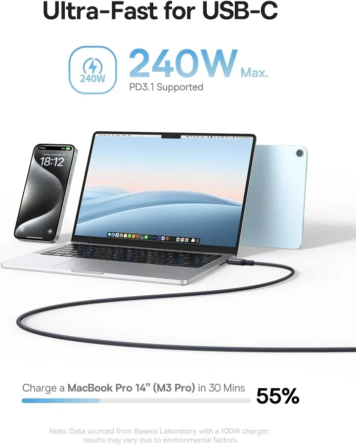 BASEUS PICOGO MAGNETIC LIQUID SILICONE FAST CHARGING CABLE USB C TO USB C 240W 1M BLUE P10376800311 thumbnail 9