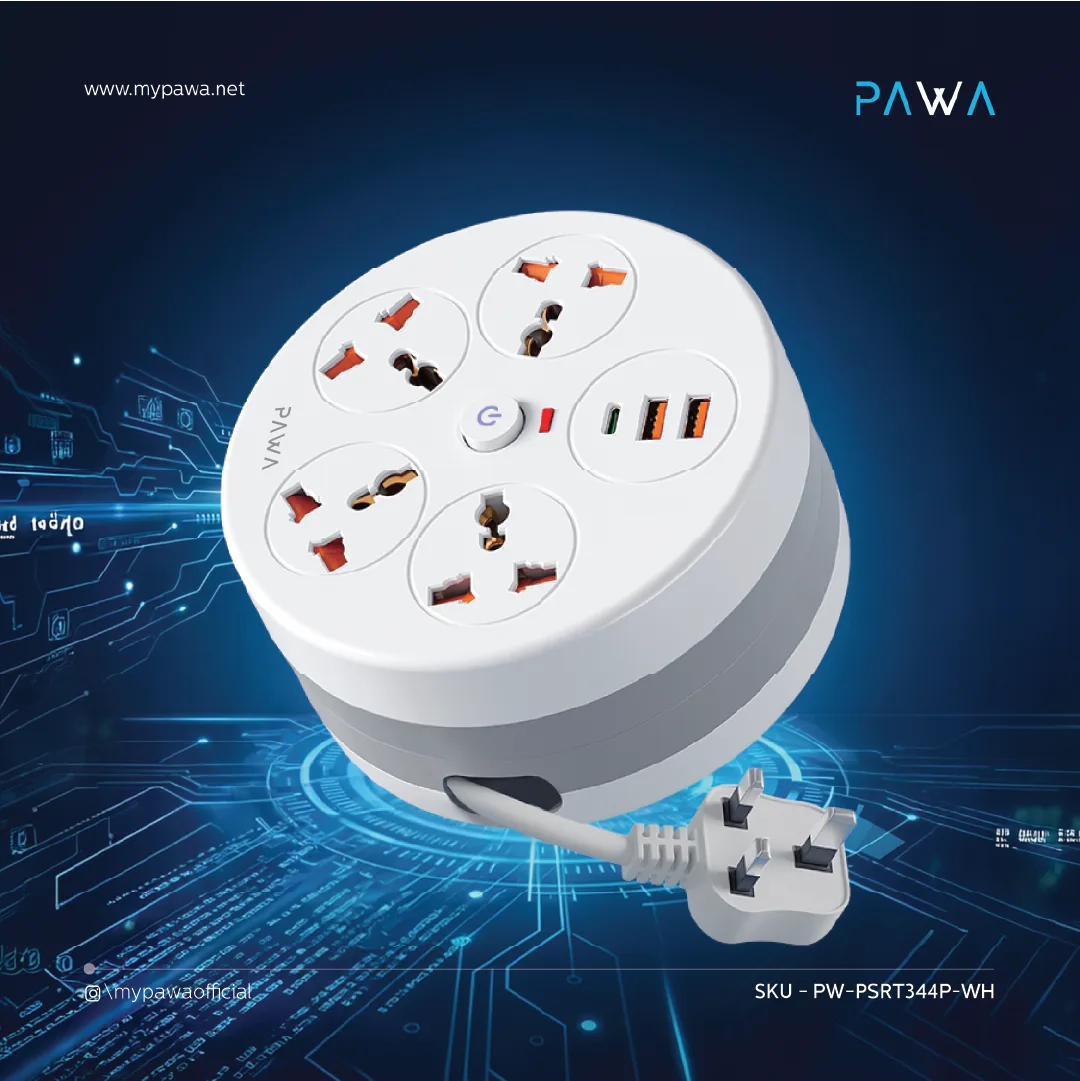 PAWA RETRACABLE POWER STRIP WITH 4 AC OUTLETS WHITE PW-PSRT344P-WH thumbnail 4