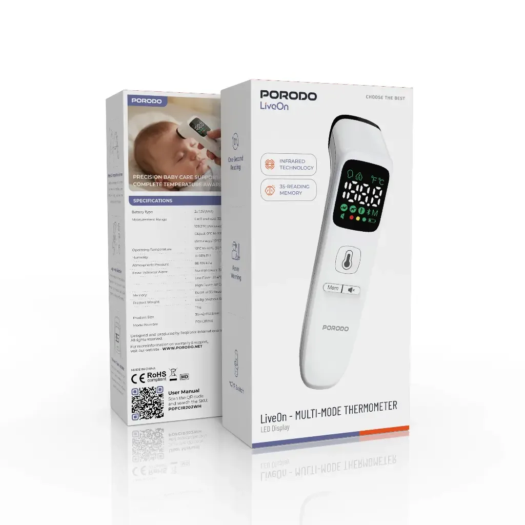 PORODO LIVEON INFRARED MULTI MODE THERMOMETER LED DISPLAY WHITE PDAETR612WH