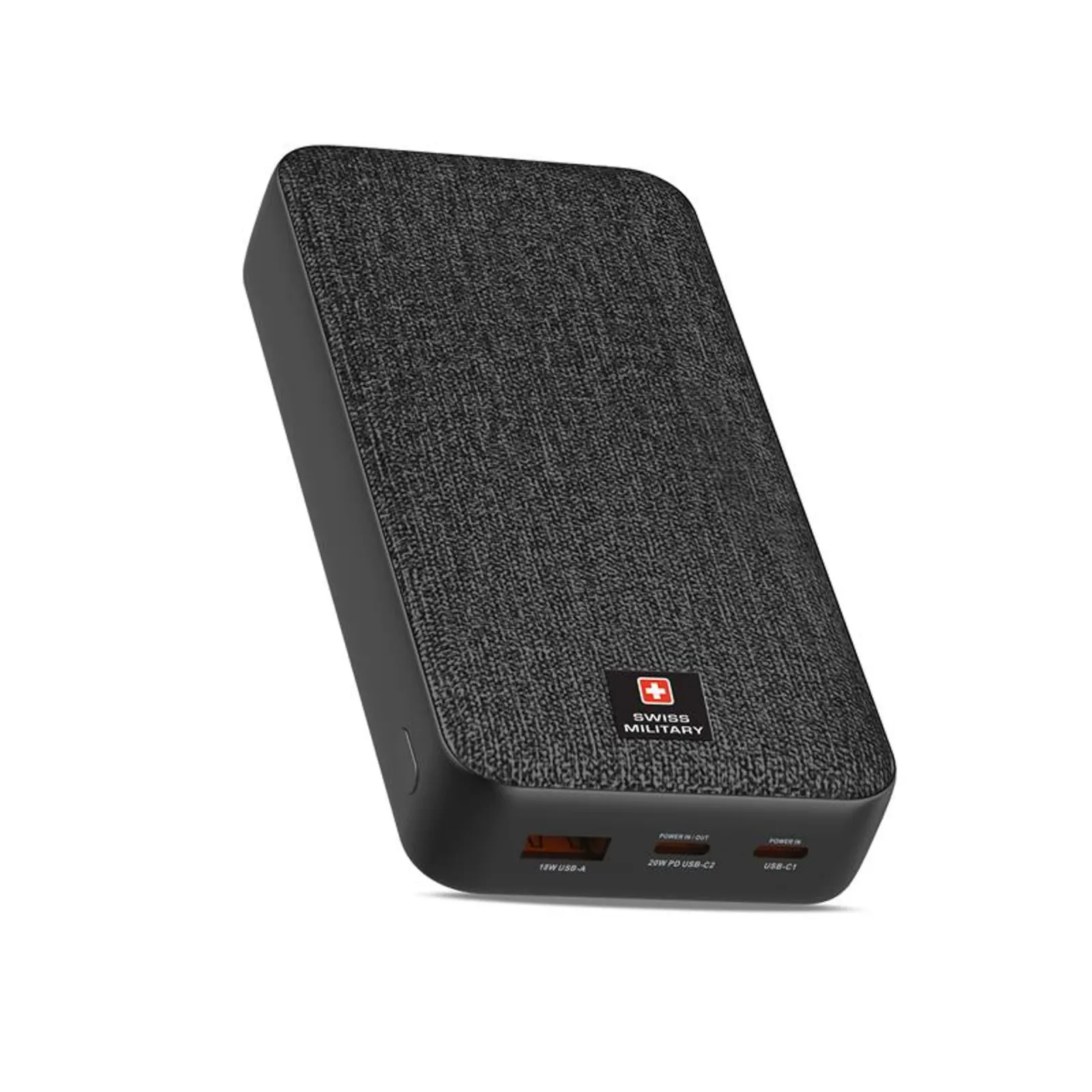 SWISS MILITARY PORTABLE POWER BANK 20000MAH USB C 20W BLACK SM-PB-20K-2C1A-PD-FC-SSB-BLK