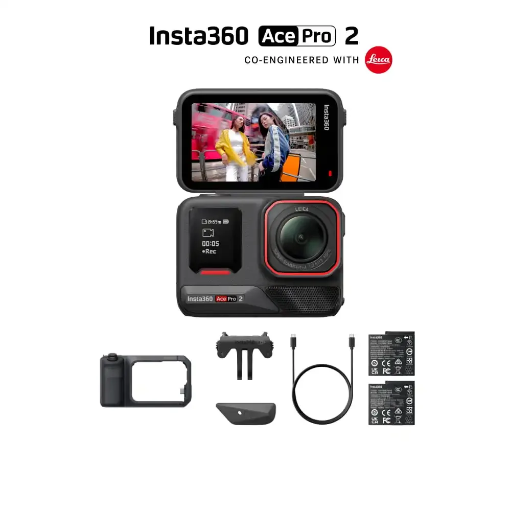 INSTA 360 ACE PRO 2 8K AI-POWERED ACTION CAMERA WITH DUAL BATTERY BUNDLE BLACK CINSBBGA WITH XPLORER GRIP KIT