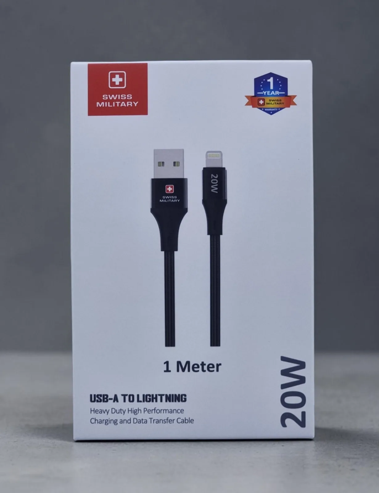 SWISS MILITARY USB A TO LIGHTNING 20W 1M BLACK SM-CB-AL-20W-1M-BLK