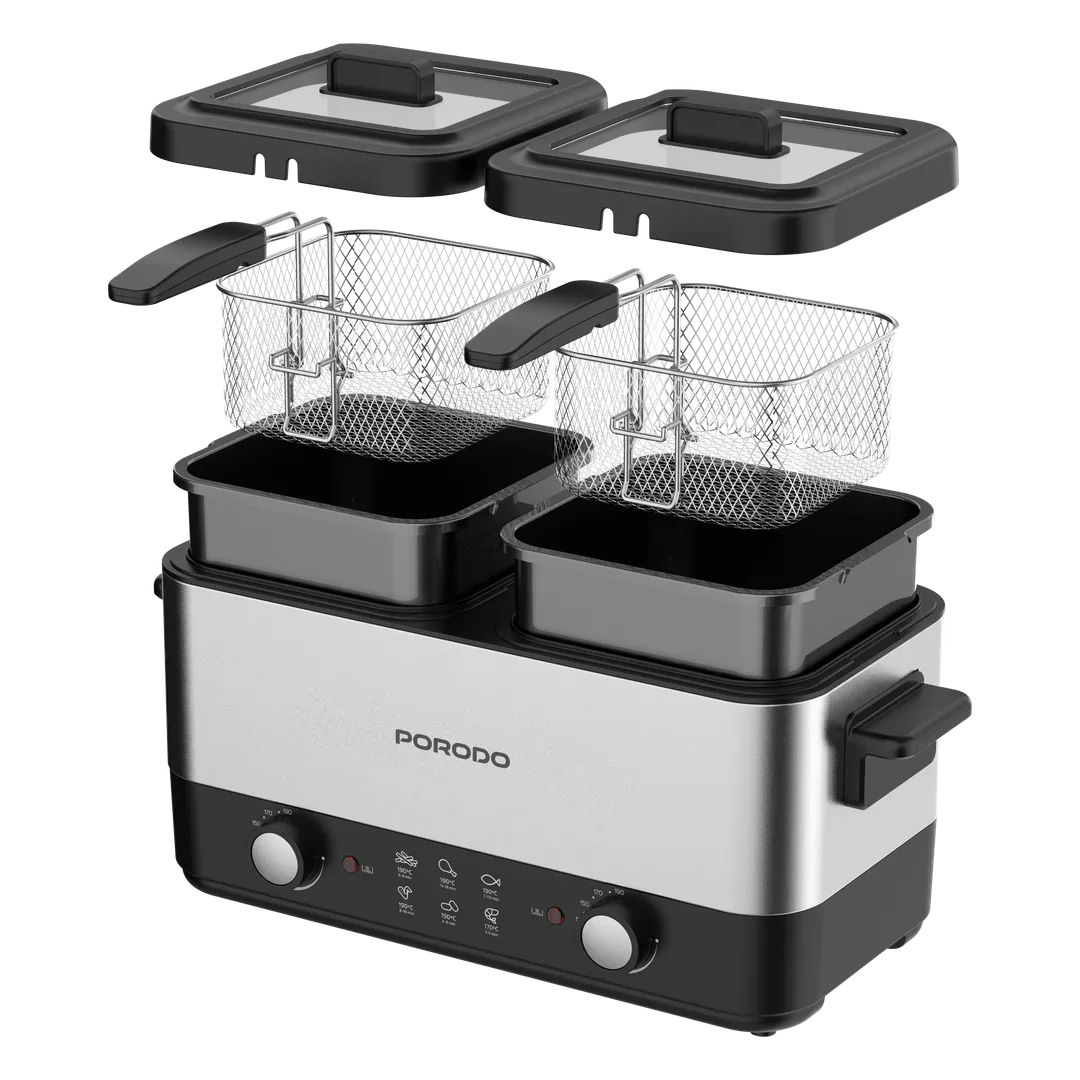 PORODO LIFESTYLE DUAL CRISPO SINGLE DUAL BASKET ELECTRIC DEEP FRYER 2X1.5L SILVER-BLACK PDLFSTMH15SLBK 