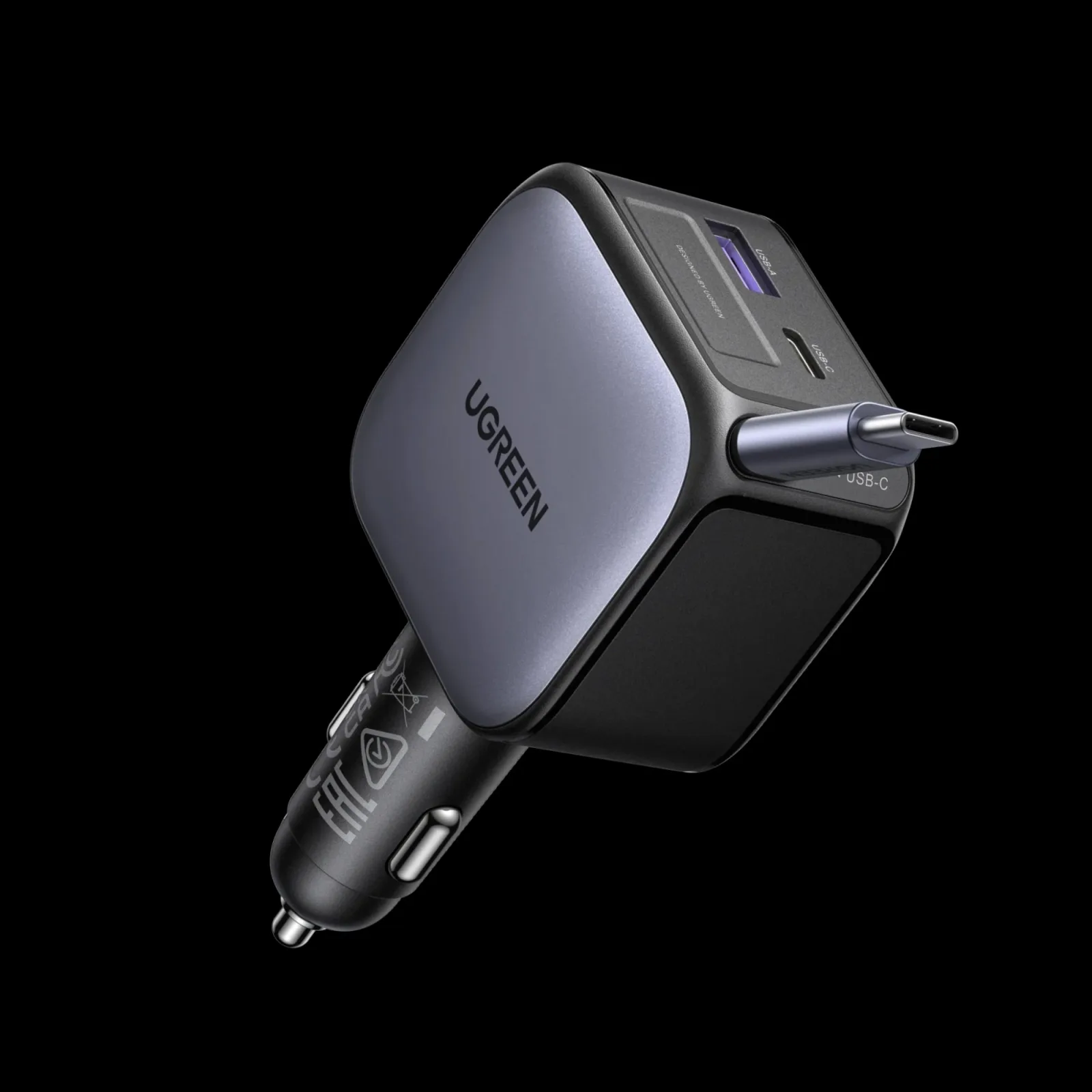 UGREEN NEXODE FAST CAR CHARGER WITH RETRACTABLE CABLE 90W GRAY EC603