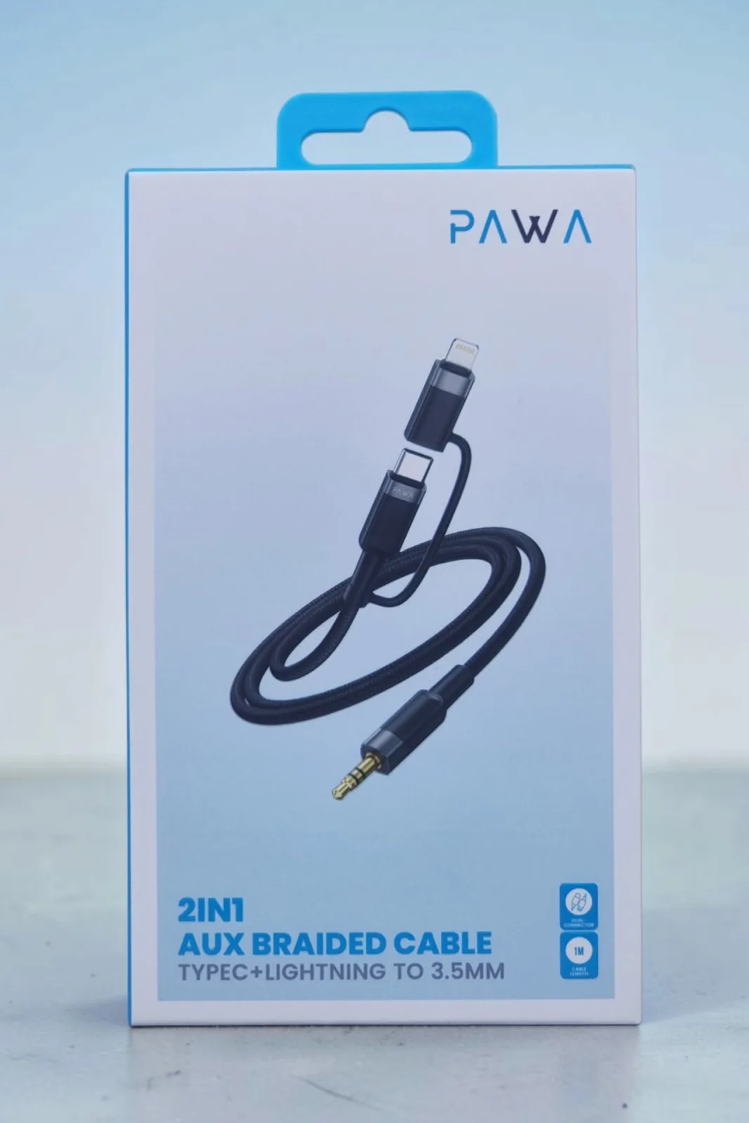 PAWA 2 IN 1 TYPE C+LIGHTNING TO 3.5MM AUX BRAIDED CABLE 1M BLACK PW-CBLCL121-BK