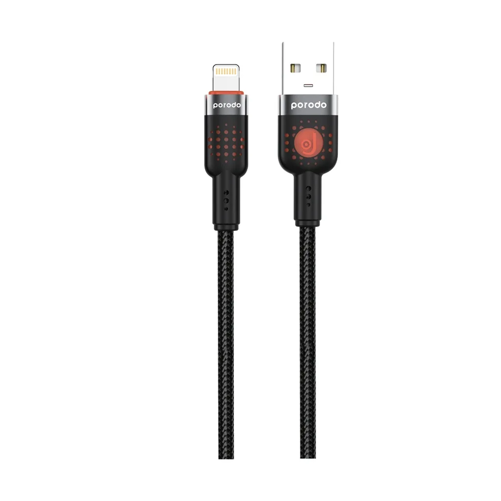 PORODO BRAIDED USB A TO LIGHTNING DATA TRANSFER AND FAST CHARGE 1.2M CABLE BLACK PDCBL0013BK
