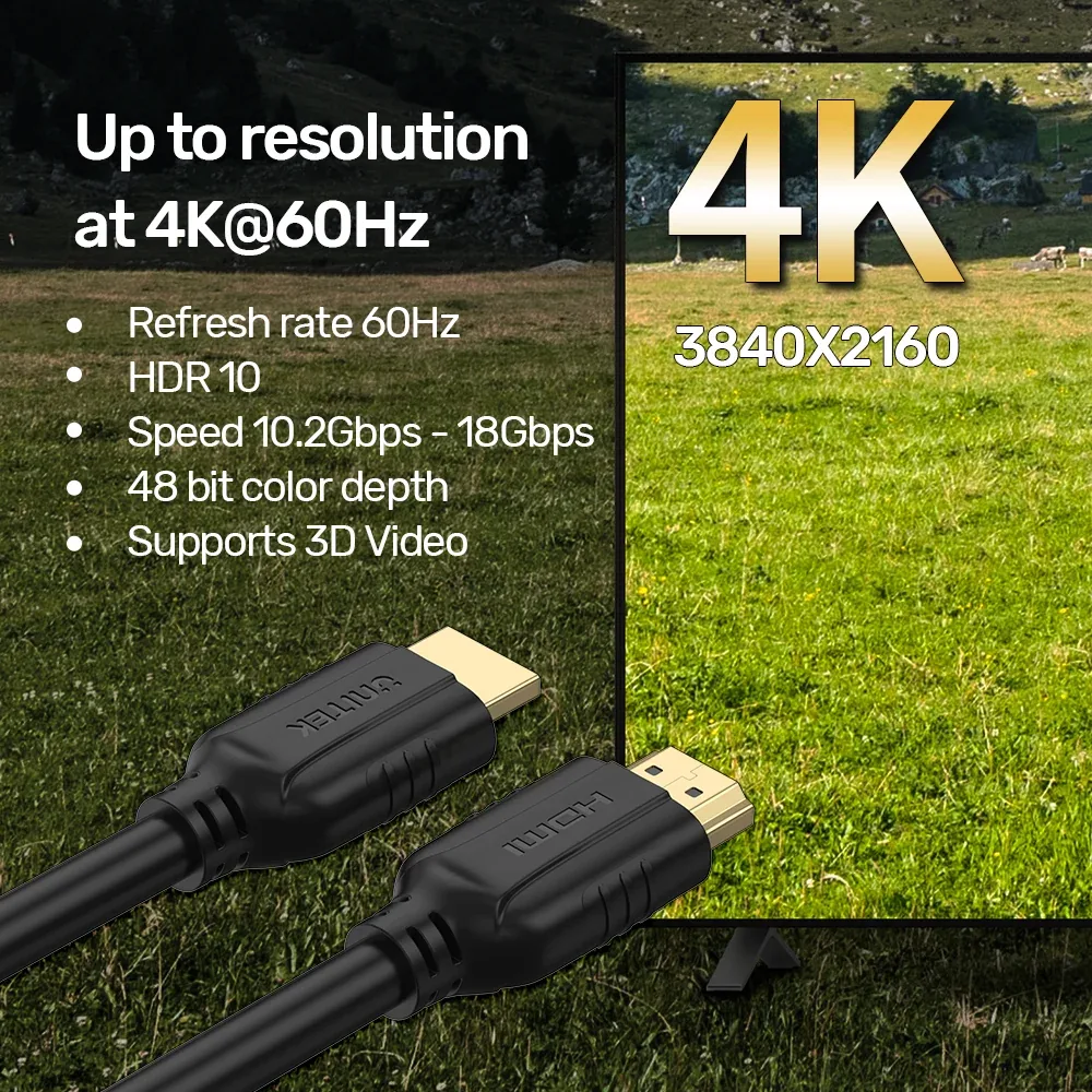UNITEK 4K 60HZ HDMI CABLE 3M BLACK C11079BK-3M thumbnail 5