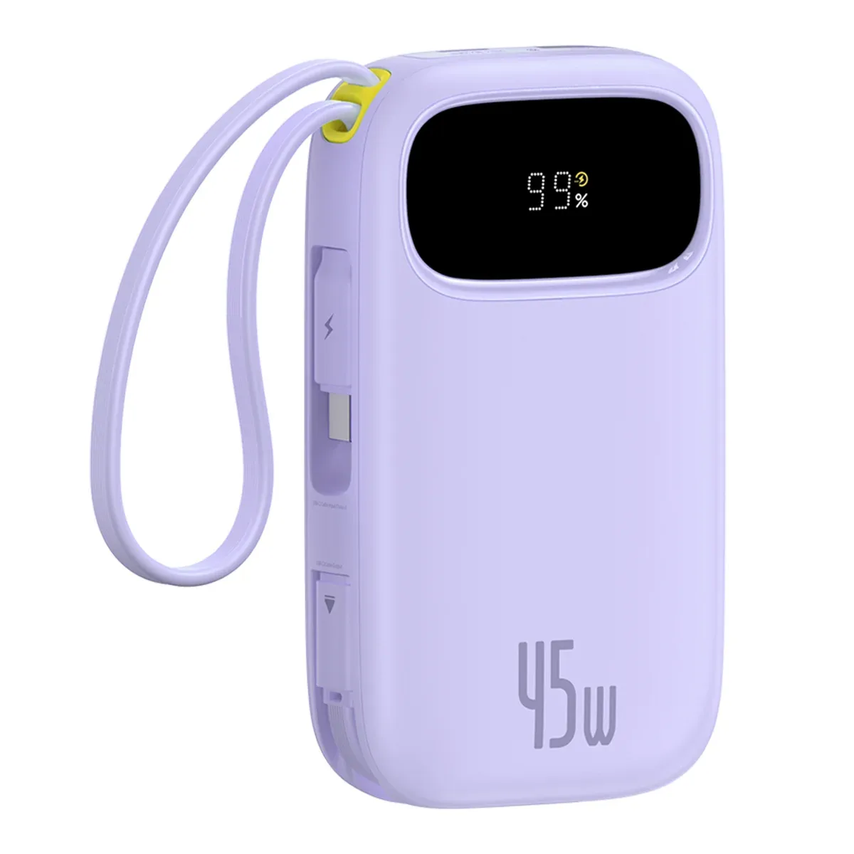 BASEUS QP0W 3 DIGITAL DISPLAY FAST CHARGING POWER BANK WITH 2 BUILT IN USB C CABLES 20000MAH 45W NEBULA PURPLE P10082102513