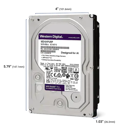 WD 10TB PURPLE PRO 7200 RPM SATA III 3.5 INCH INTERNAL SURVEILLANCE HARD DRIVE WD102PURP thumbnail 3